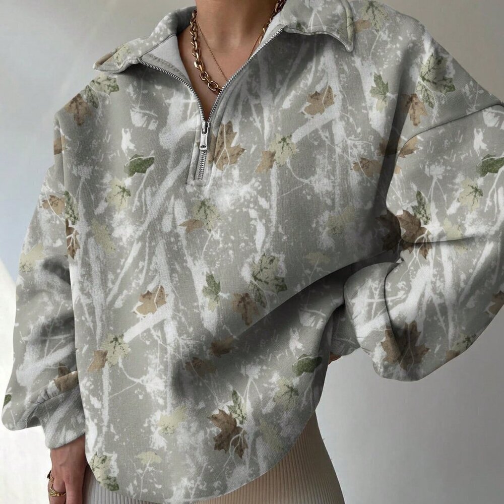 Casual Women's Loose Camouflage Print Drop Shoulder Sweatshirt top